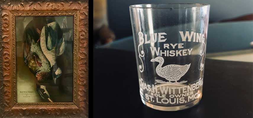 Ad items with Blue Wing Whiskey on them